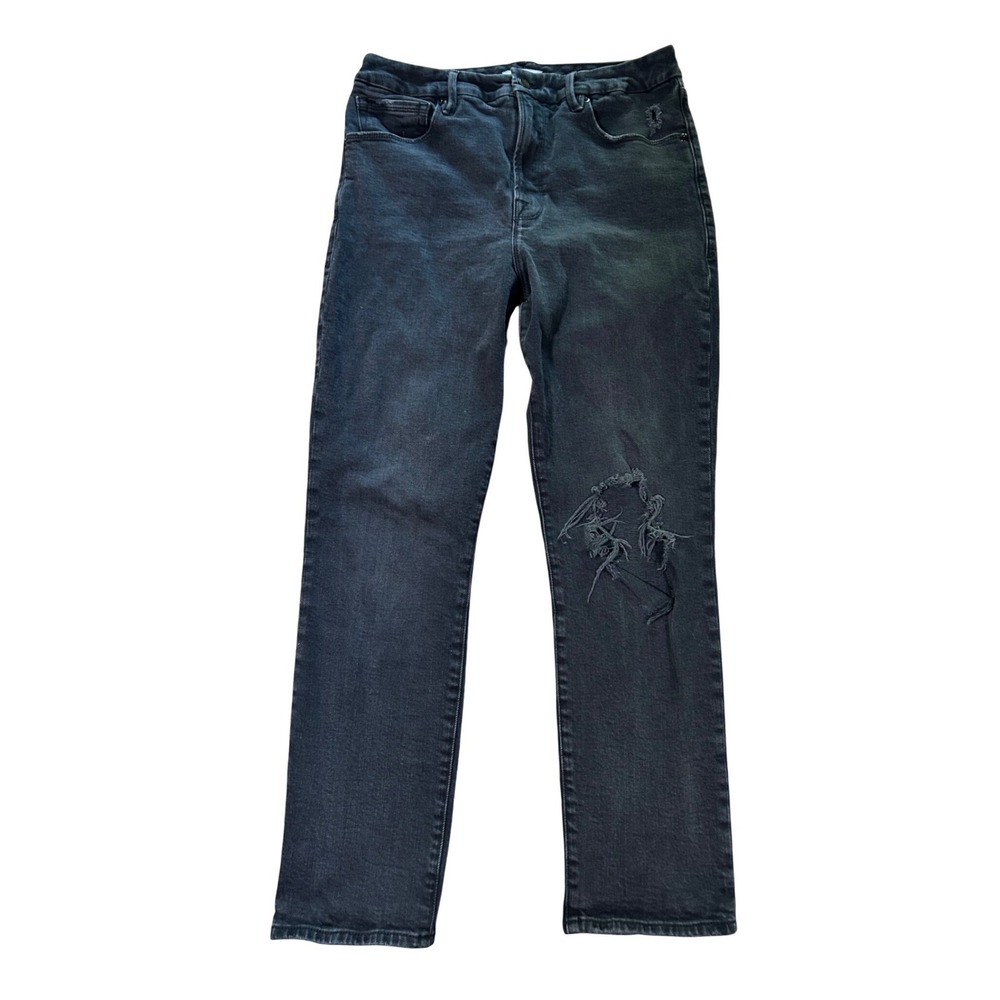 Good American Good Straight Distressed‎ Jeans Black High Rise Size 12/31